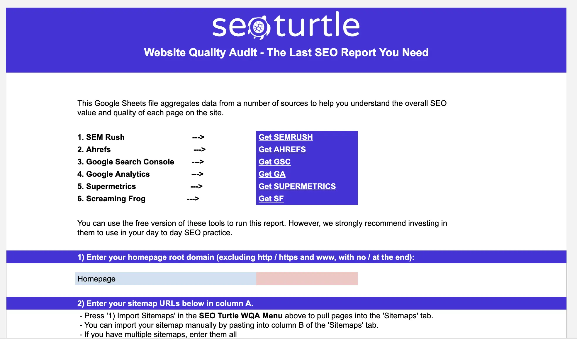 SEO Turtle Website Quality Audit Template