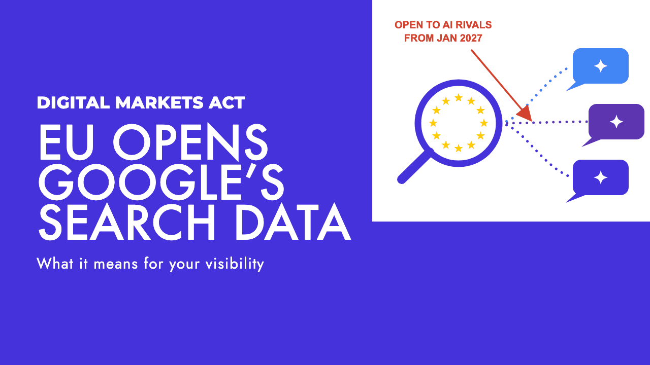 Google's search index being opened up to rival AI assistants under the EU Digital Markets Act, illustrated for Cyprus and EU businesses, by SEO Turtle