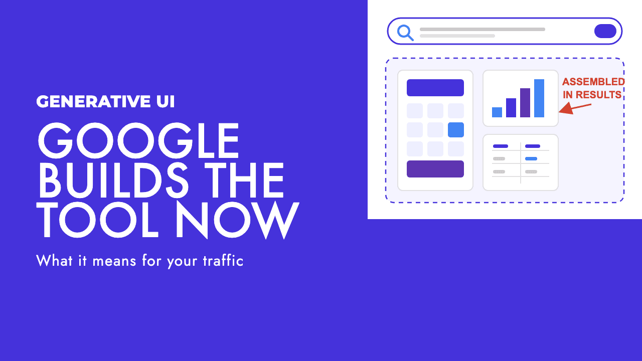 Google Search assembling its own calculator, comparison table and dashboard in real time under Generative UI, illustrated for Cyprus and US businesses by SEO Turtle