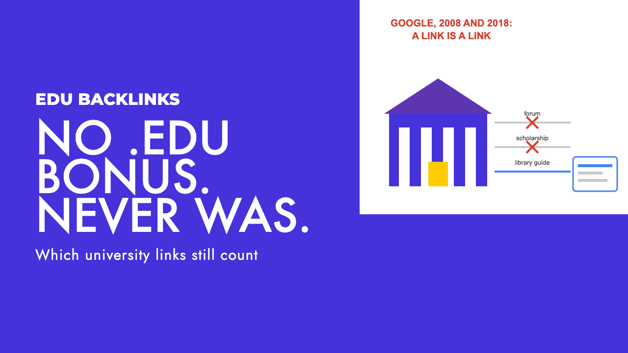 A university building with three link arrows leaving it, two crossed out and one passing through, illustrating which edu backlinks carry weight, by SEO Turtle