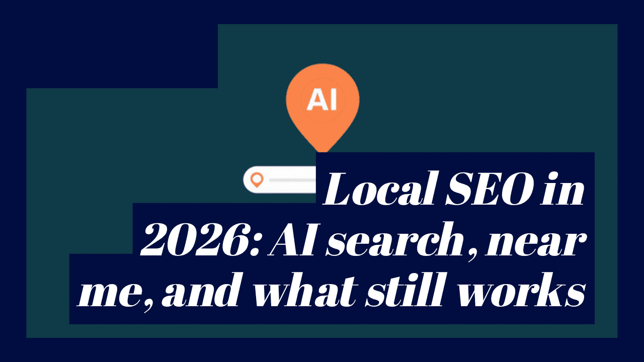 Local SEO in 2026 illustrated by SEO Turtle, a map pin sitting inside an AI answer box above the classic local results