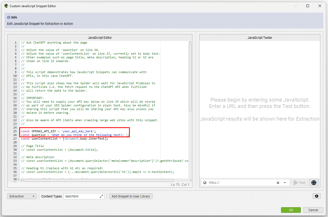 Custom JavaScript editor with OpenAI API integration