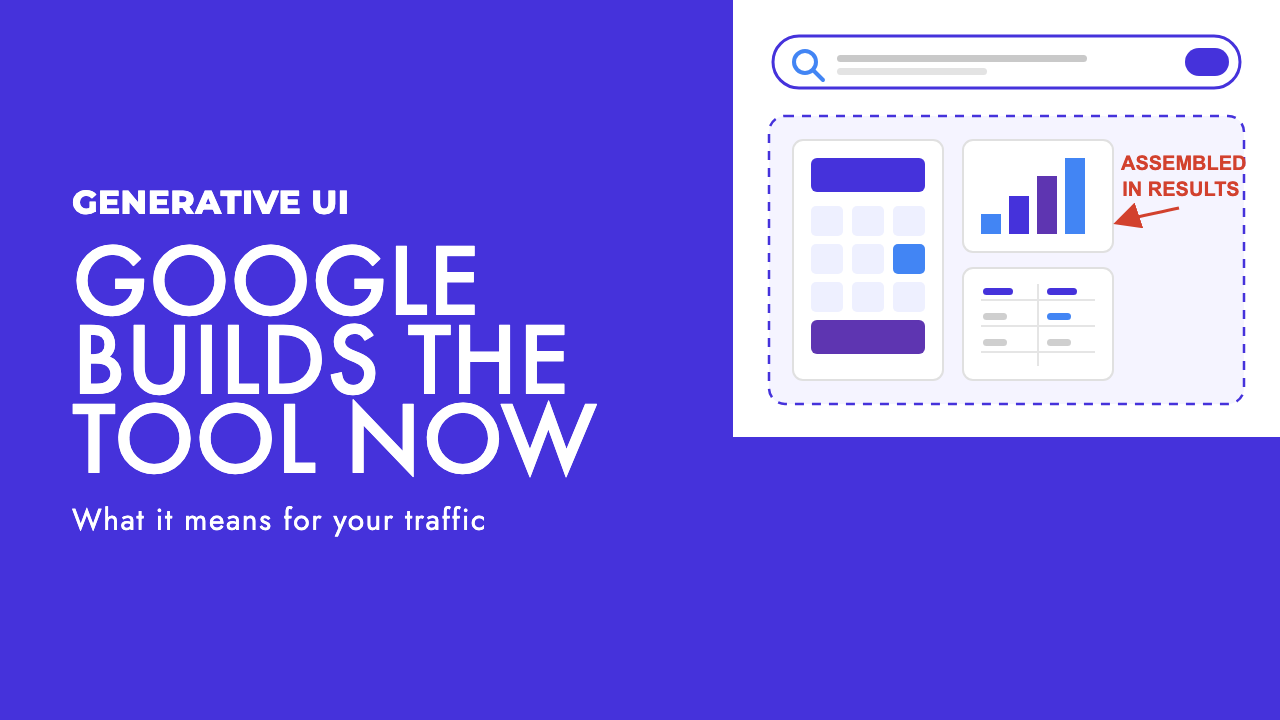 Google Search assembling its own calculator, comparison table and dashboard in real time under Generative UI, illustrated for Cyprus and US businesses by SEO Turtle